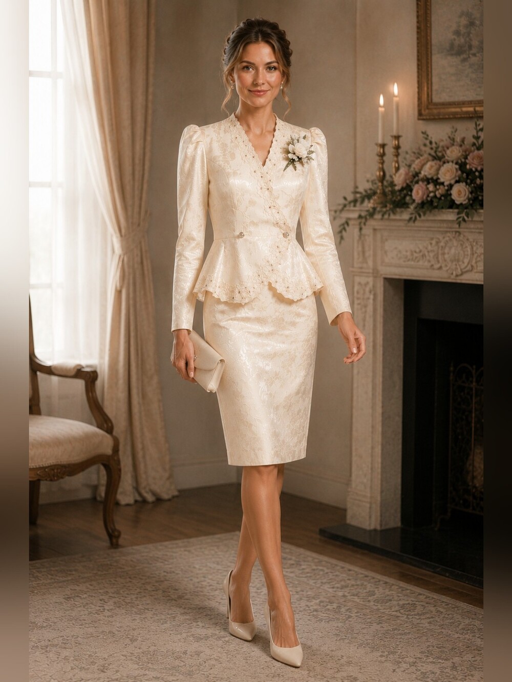 Vintage Jessica Howard Jacquard Peplum Suit Set Mother Bride Glam Formal US 8